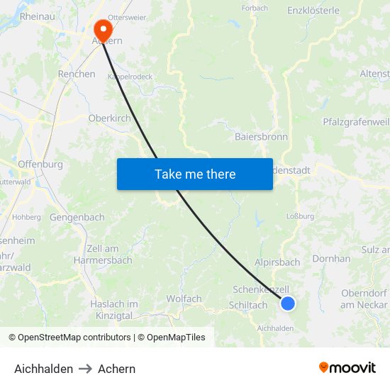 Aichhalden to Achern map