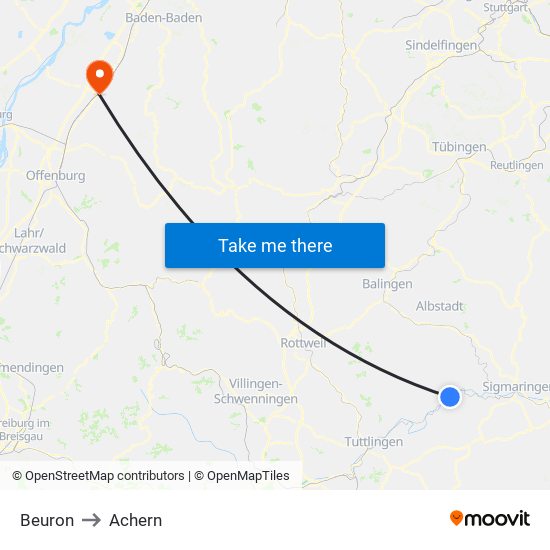 Beuron to Achern map