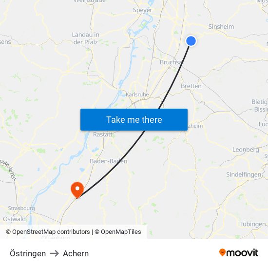 Östringen to Achern map