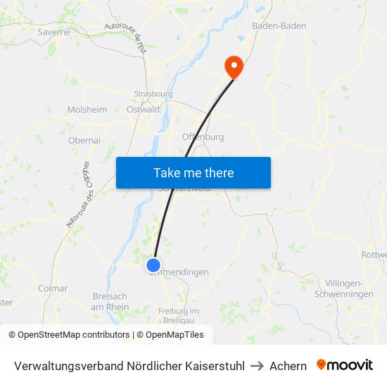 Verwaltungsverband Nördlicher Kaiserstuhl to Achern map