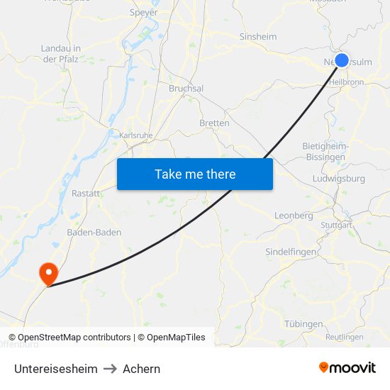 Untereisesheim to Achern map