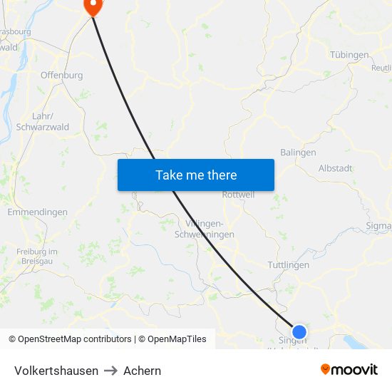 Volkertshausen to Achern map