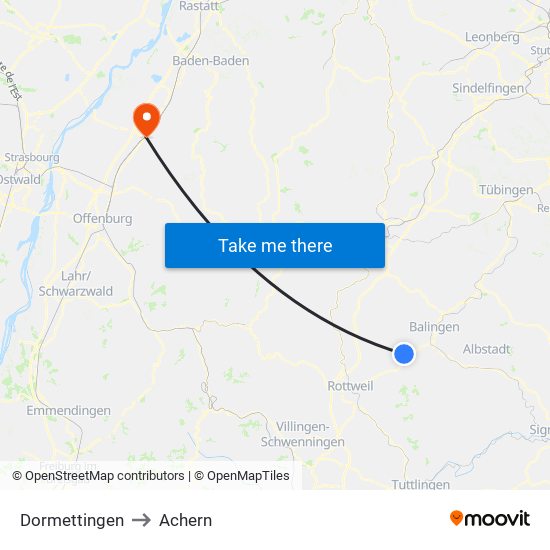 Dormettingen to Achern map