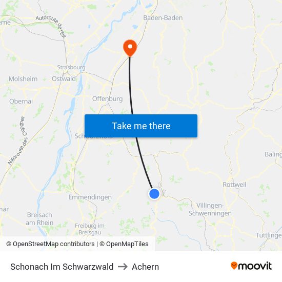 Schonach Im Schwarzwald to Achern map