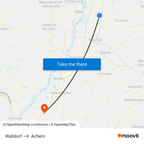 Walldorf to Achern map