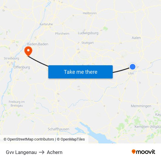 Gvv Langenau to Achern map