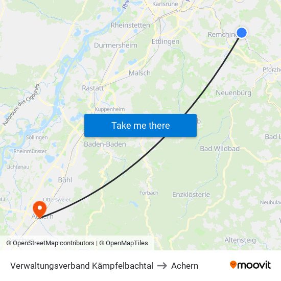 Verwaltungsverband Kämpfelbachtal to Achern map