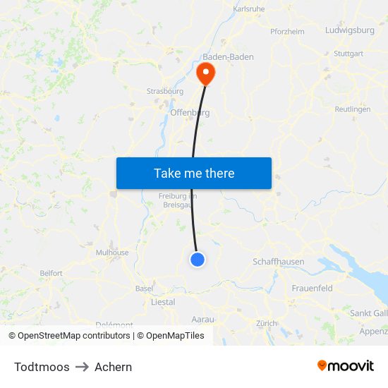 Todtmoos to Achern map