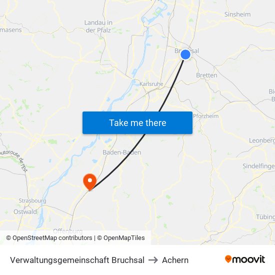 Verwaltungsgemeinschaft Bruchsal to Achern map