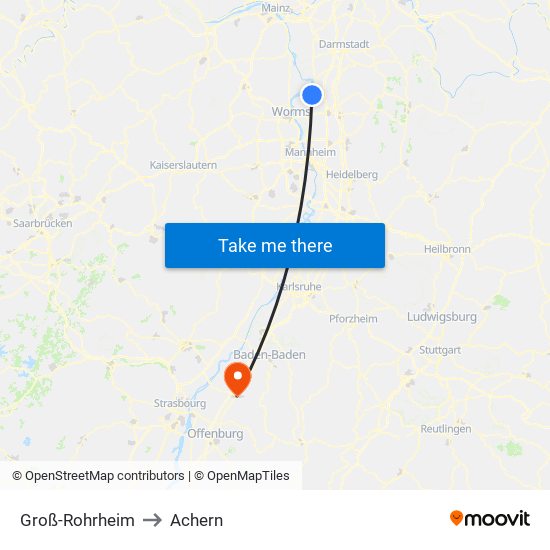 Groß-Rohrheim to Achern map