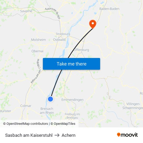 Sasbach am Kaiserstuhl to Achern map