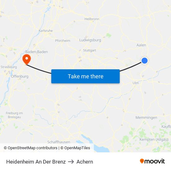 Heidenheim An Der Brenz to Achern map