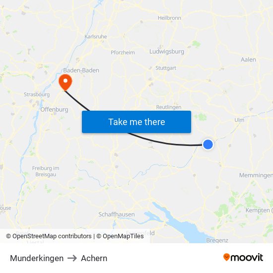 Munderkingen to Achern map