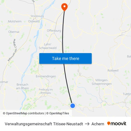 Verwaltungsgemeinschaft Titisee-Neustadt to Achern map