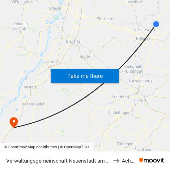 Verwaltungsgemeinschaft Neuenstadt am Kocher to Achern map