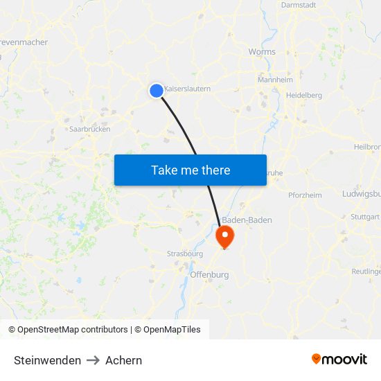 Steinwenden to Achern map