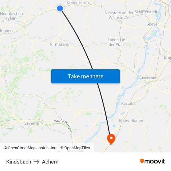 Kindsbach to Achern map