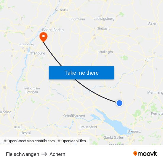 Fleischwangen to Achern map