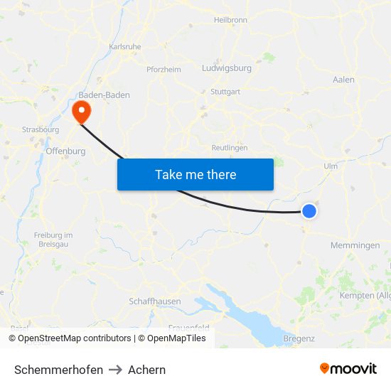 Schemmerhofen to Achern map