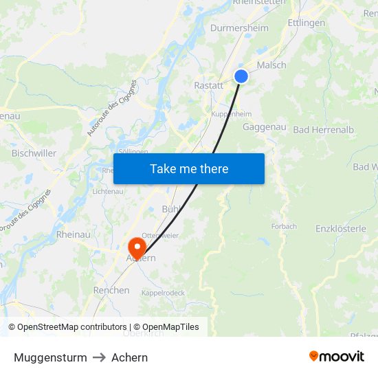 Muggensturm to Achern map