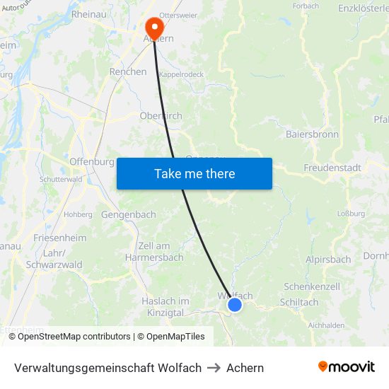 Verwaltungsgemeinschaft Wolfach to Achern map