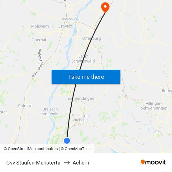 Gvv Staufen-Münstertal to Achern map