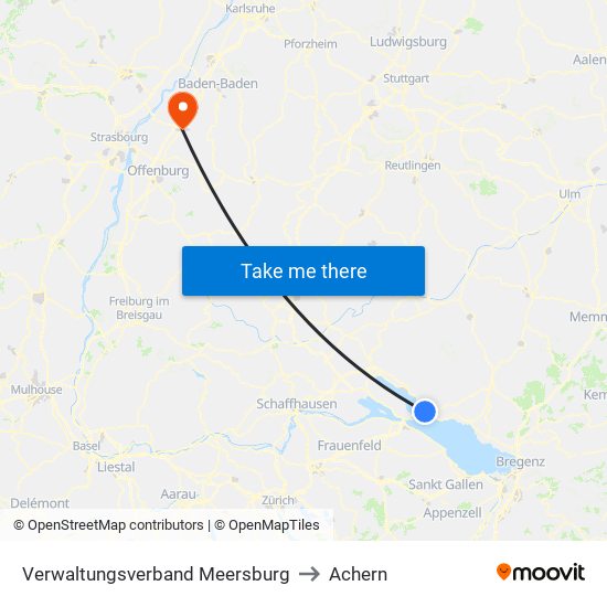 Verwaltungsverband Meersburg to Achern map