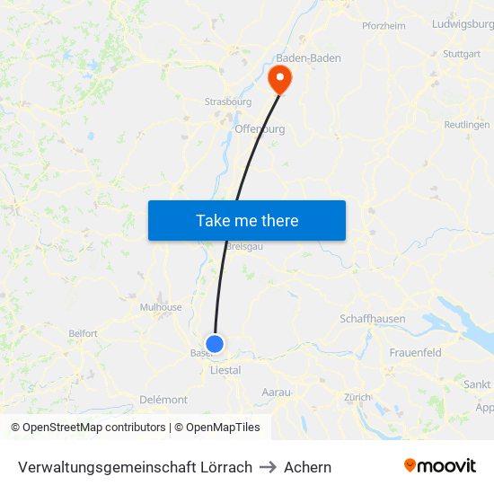 Verwaltungsgemeinschaft Lörrach to Achern map