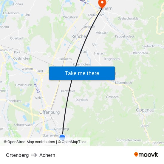 Ortenberg to Achern map