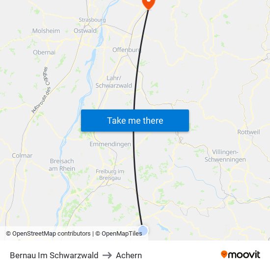 Bernau Im Schwarzwald to Achern map