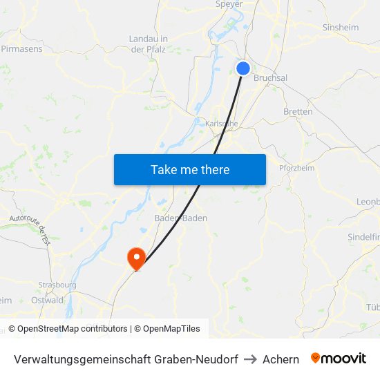 Verwaltungsgemeinschaft Graben-Neudorf to Achern map