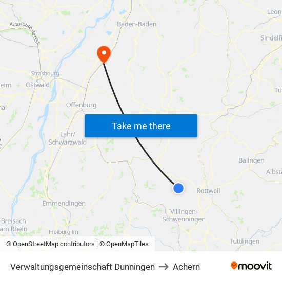 Verwaltungsgemeinschaft Dunningen to Achern map