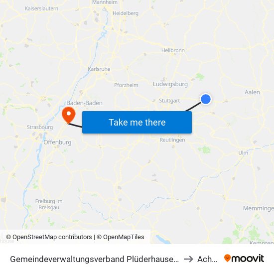 Gemeindeverwaltungsverband Plüderhausen-Urbach to Achern map