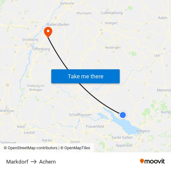 Markdorf to Achern map