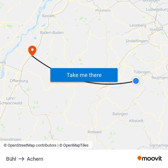 Bühl to Achern map
