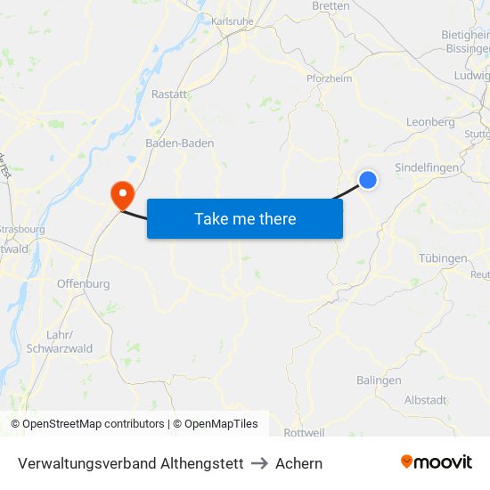 Verwaltungsverband Althengstett to Achern map