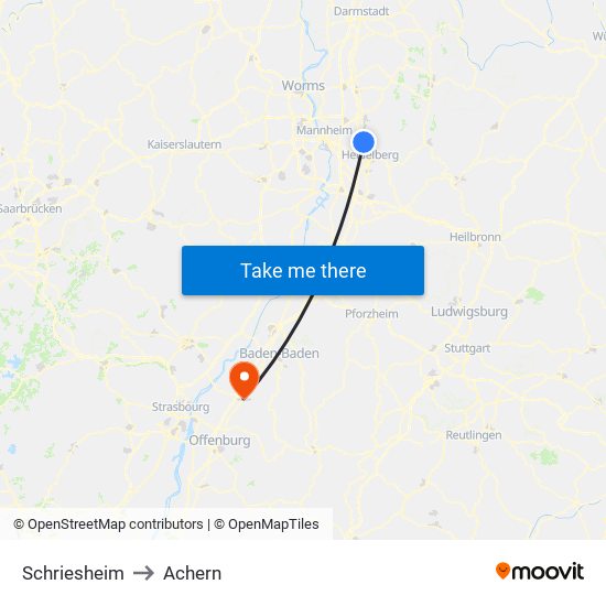 Schriesheim to Achern map