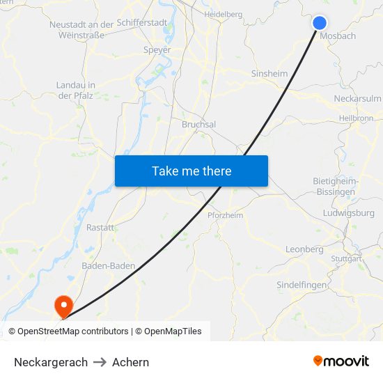 Neckargerach to Achern map