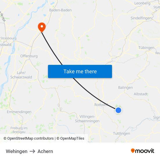 Wehingen to Achern map