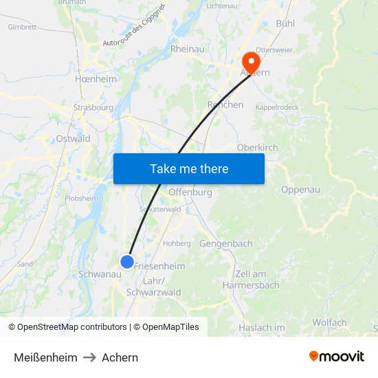 Meißenheim to Achern map