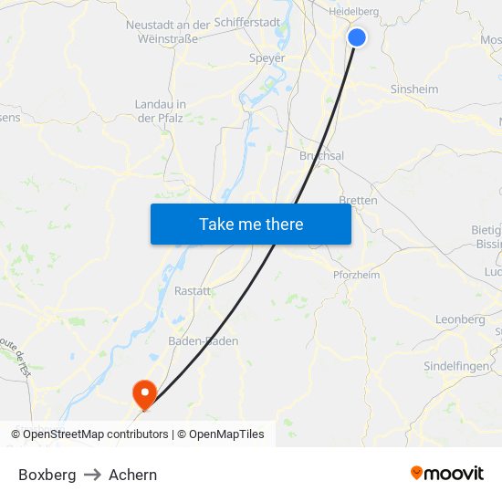 Boxberg to Achern map