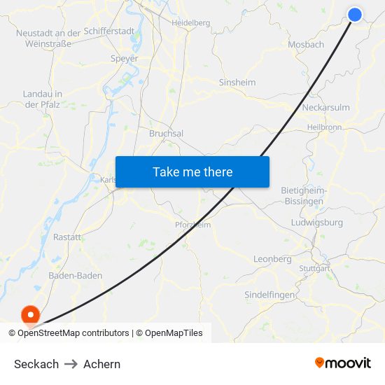 Seckach to Achern map