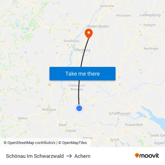 Schönau Im Schwarzwald to Achern map