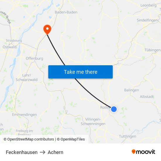 Feckenhausen to Achern map