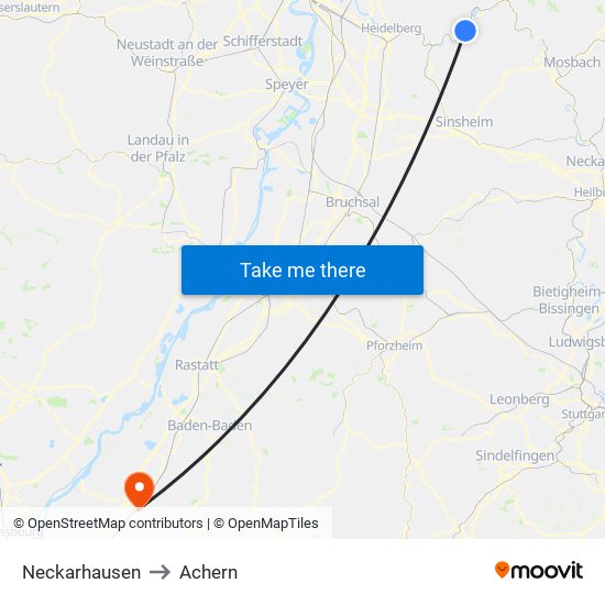 Neckarhausen to Achern map