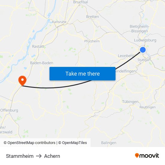 Stammheim to Achern map