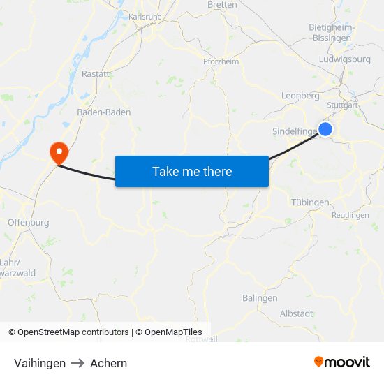 Vaihingen to Achern map