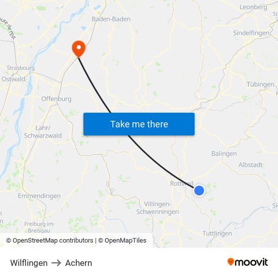 Wilflingen to Achern map