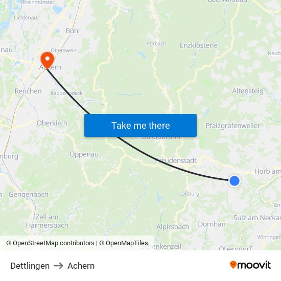 Dettlingen to Achern map