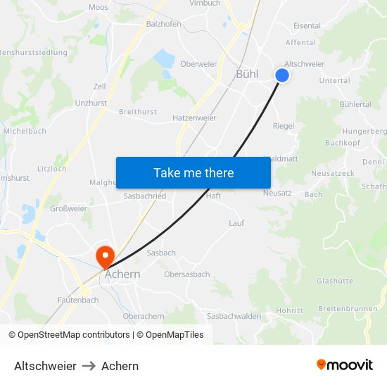 Altschweier to Achern map